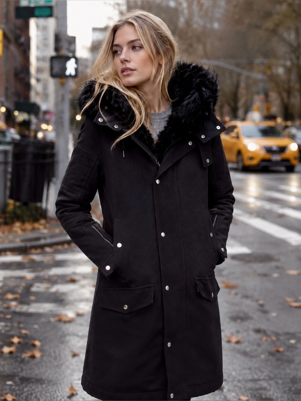 Diesel Black Gold Lamb Fur Lined, Hooded Parka - Size 38 (small)